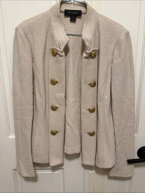 St. John Cream Double-Breasted Knit Blazer with Gold Buttons